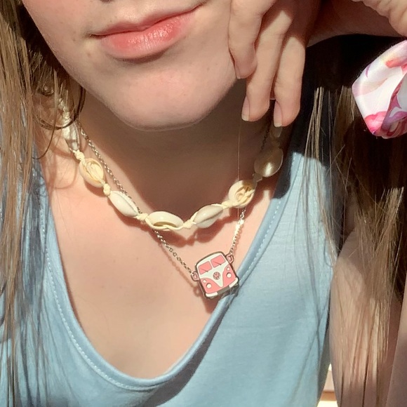 Pink VW Bus Necklace, Hippie Van Necklace - Picture 7 of 11